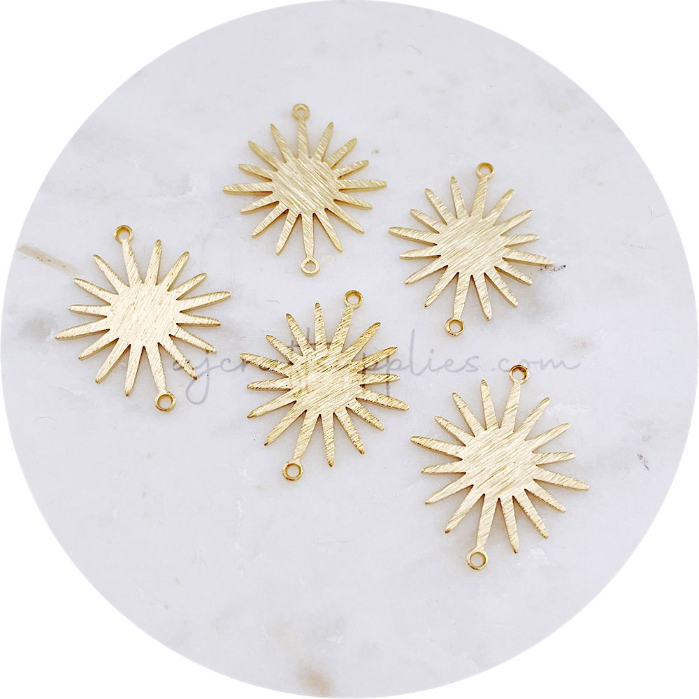 Sunburst Connectors - 2 loops - Raw Brass - 2 pcs - D559