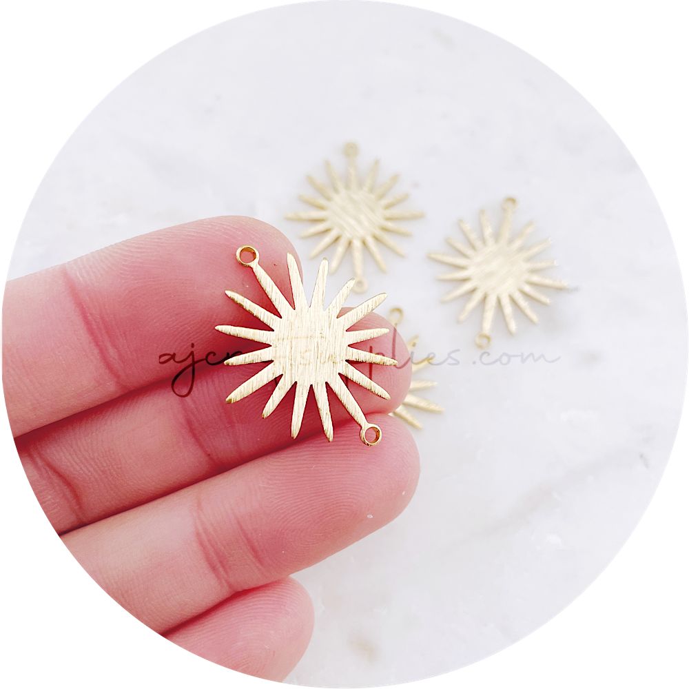 Sunburst Connectors - 2 loops - Raw Brass - 2 pcs - D559