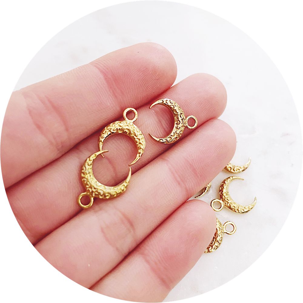 12mm Textured Crescent Charms - Raw Brass - 2 pcs - N303