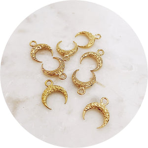 12mm Textured Crescent Charms - Raw Brass - 2 pcs - N303