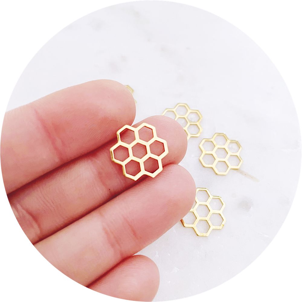 14mm Honeycomb Hexagon Connector - Raw Brass - 2 pcs - E080