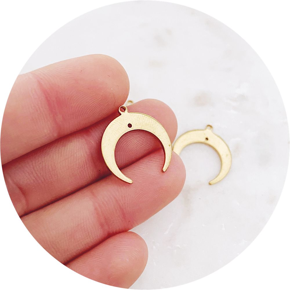 18mm Crescent Charm 1 Hole & 1 Loop - Raw Brass - 2 pcs - E146