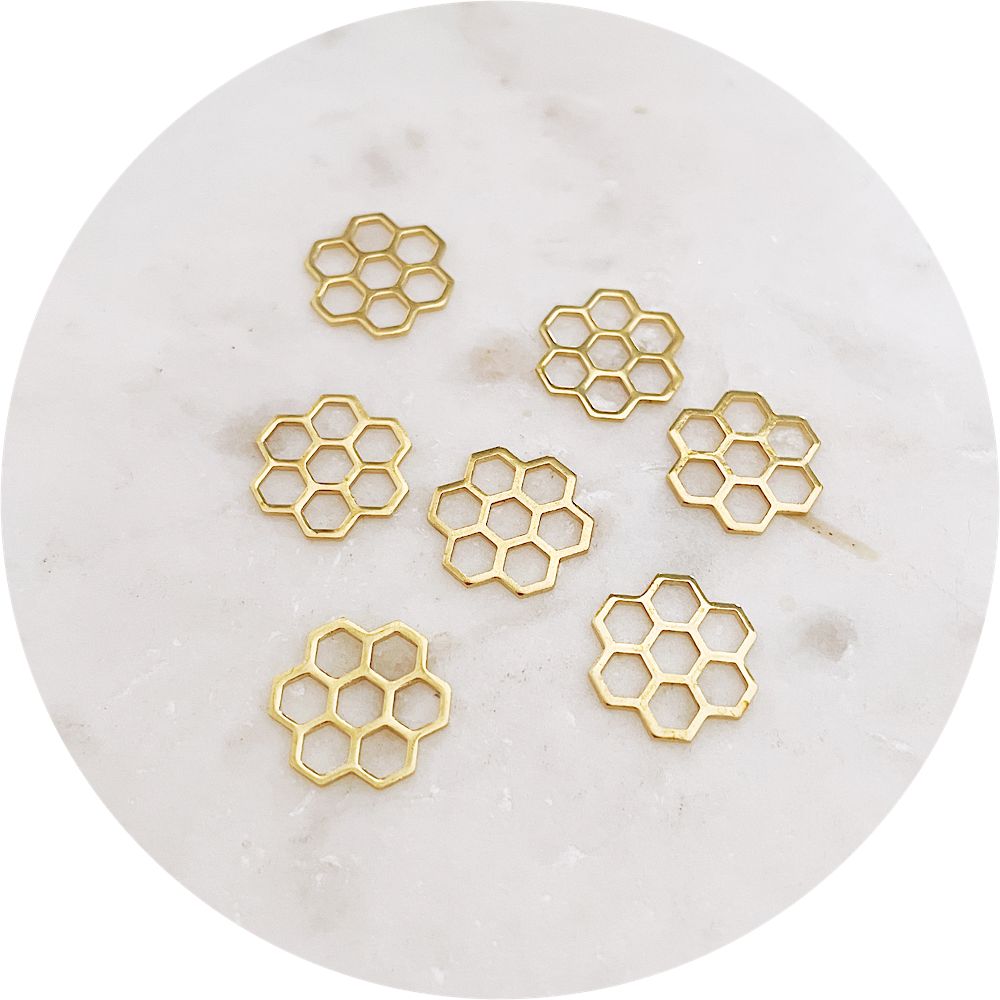 14mm Honeycomb Hexagon Connector - Raw Brass - 2 pcs - E080