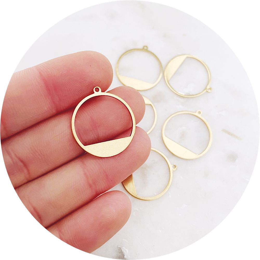 22mm Dipped Circle Charm - Raw Brass - 2 pcs - BS2191