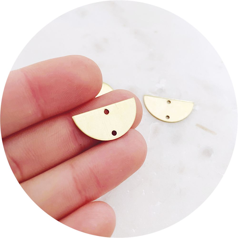 21mm x 10mm Half Circle Connector 2 Holes - Raw Brass - 2 pcs - BS1723