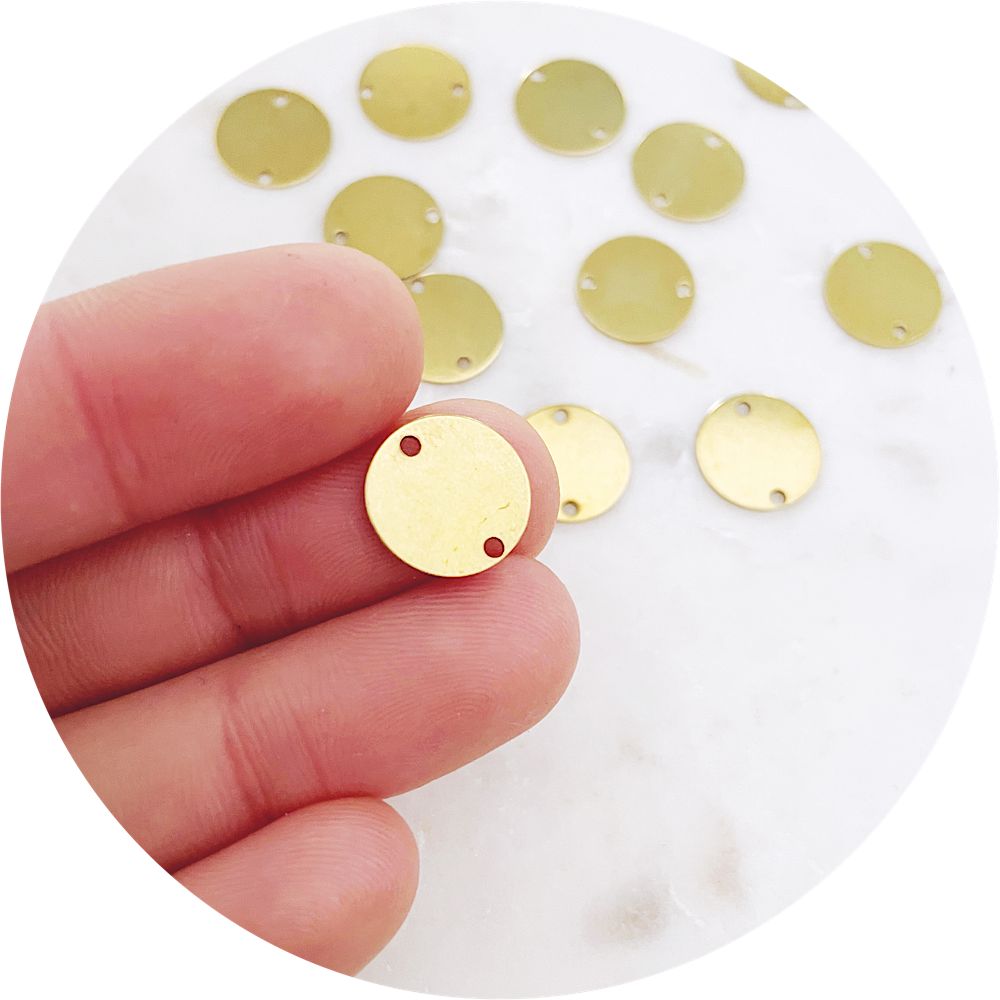 12mm Circle Connector 2 Holes - Raw Brass - 2 pcs - BRS69 A0255