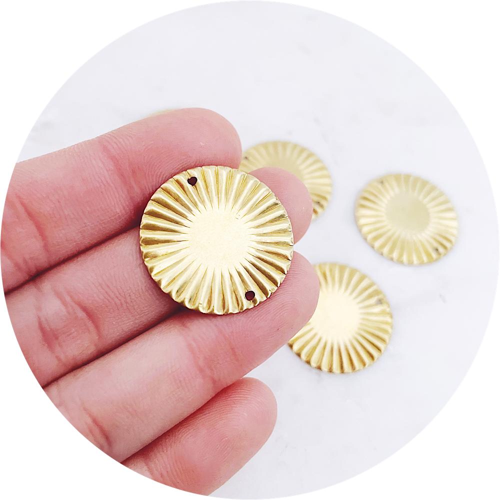 25mm Textured Sunflower Circle Connector 2 Holes - Raw Brass - 2 pcs - A0103 BS
