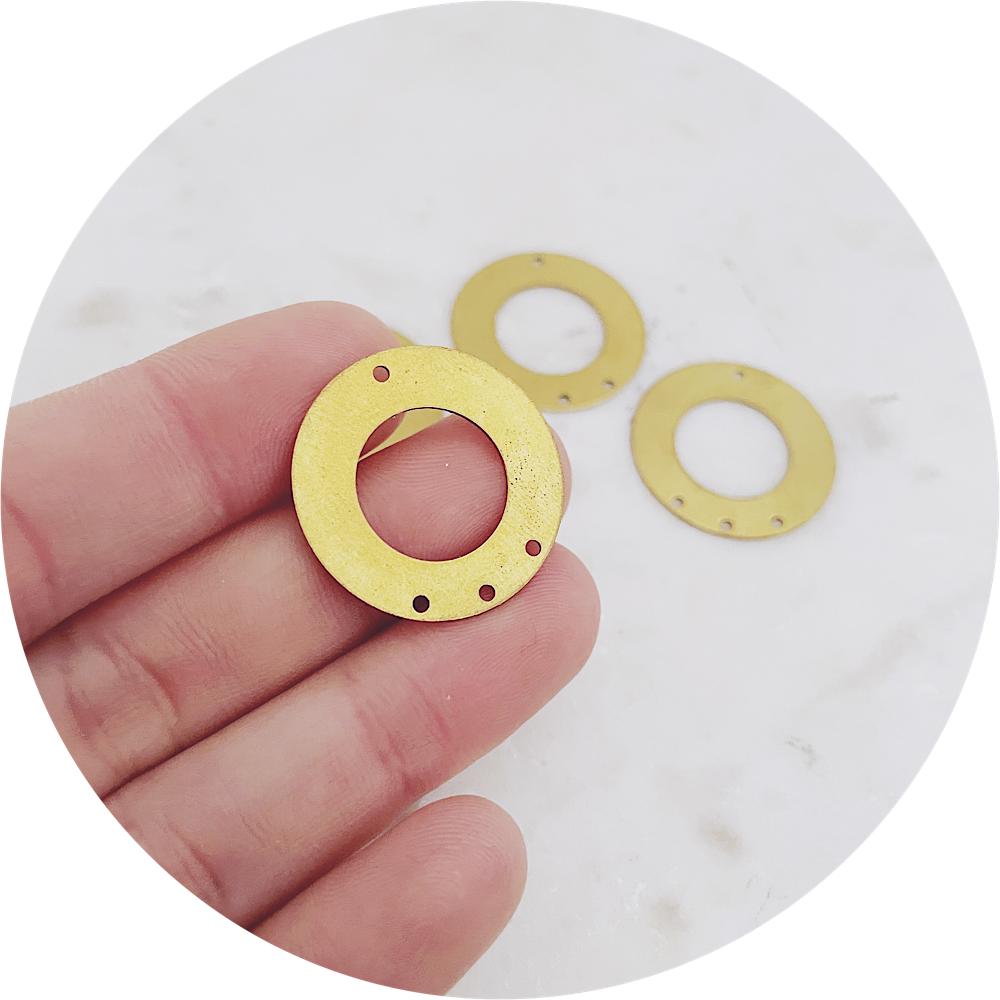 25mm Open Thick Circle Connector - 4 holes - Raw Brass - 2 pcs - A0278