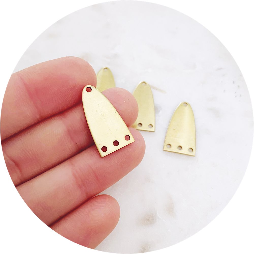 23mm x 12mm Half Oval Connector 4 Holes - Raw Brass - 2 pcs - B0221