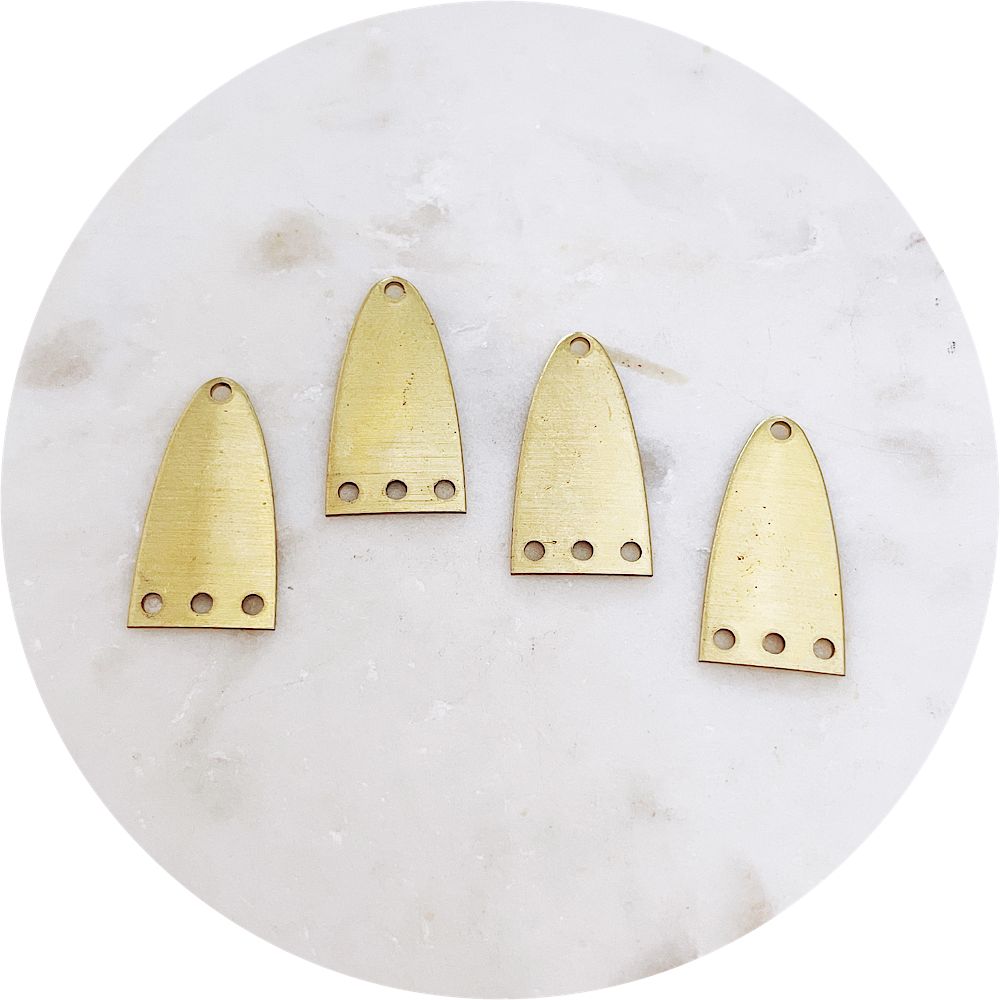 23mm x 12mm Half Oval Connector 4 Holes - Raw Brass - 2 pcs - B0221