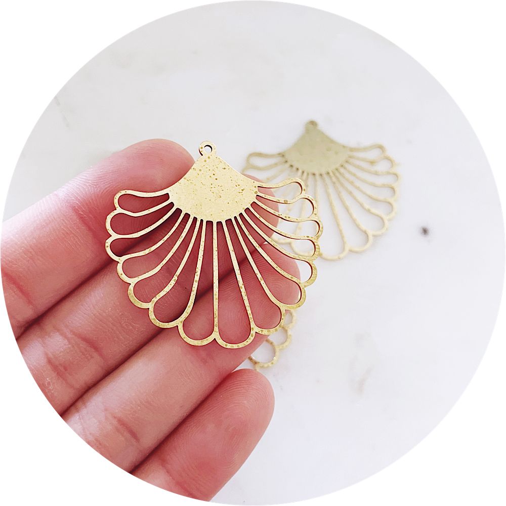 40mm Cut Out Fan Charm - Raw Brass - 2 pcs - CUTOUT FAN