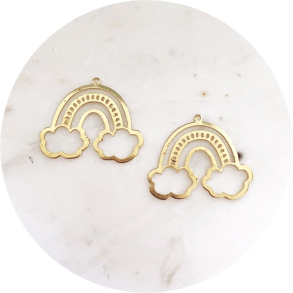 Rainbow & Clouds Cut Out Charm - Raw Brass - 2 pcs - RAINBOW & CLOUDS