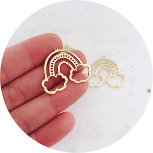 Rainbow & Clouds Cut Out Charm - Raw Brass - 2 pcs - RAINBOW & CLOUDS