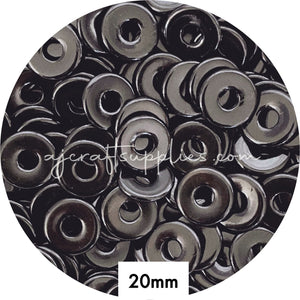 20mm Flat Coin Acrylic Spacer Beads (with Large Hole) - Shiny Black - 5 Beads