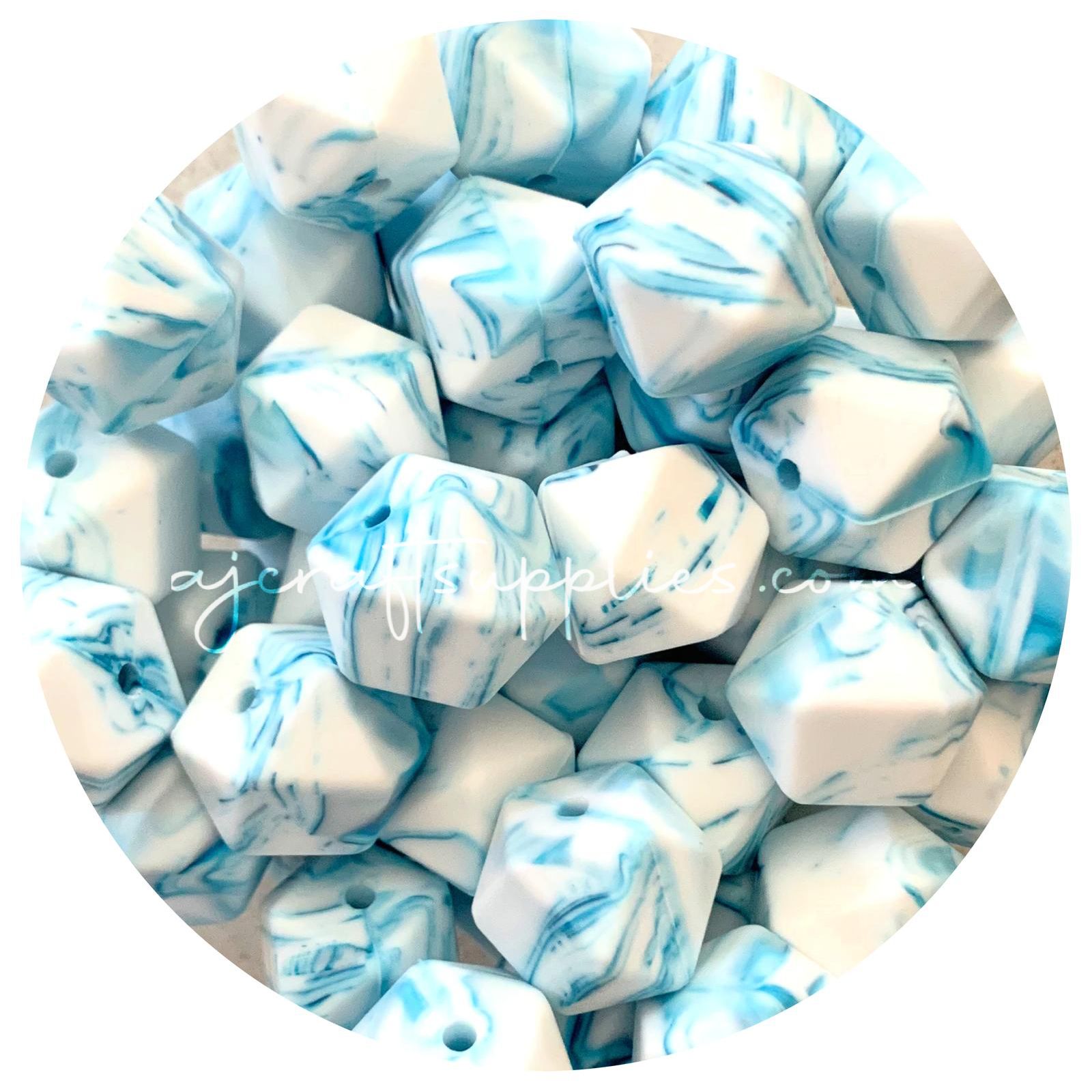Blue Marble - 17mm Hexagon - 10 Beads