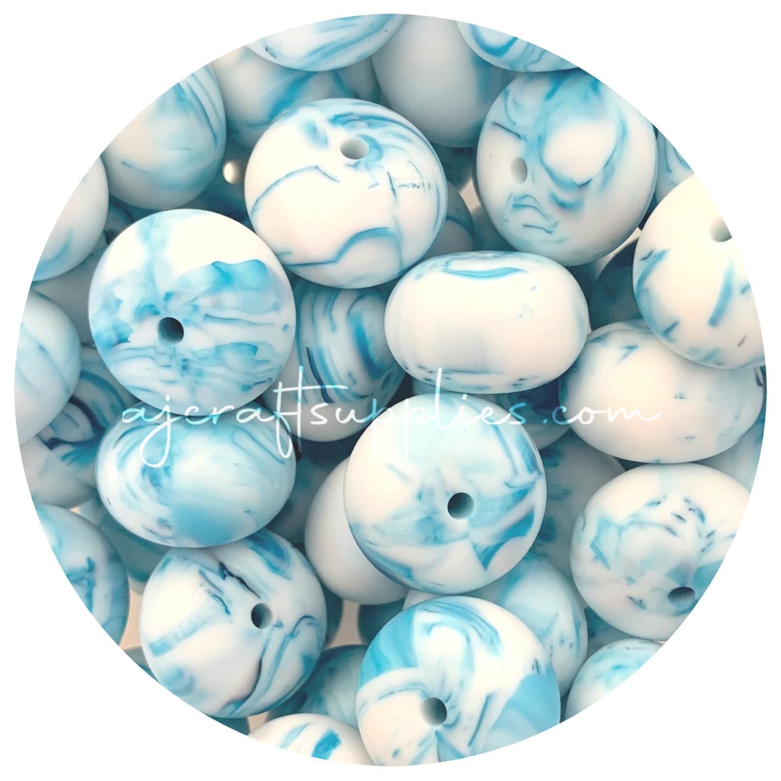 Blue Marble - 22mm Abacus Silicone Beads - 5 Beads