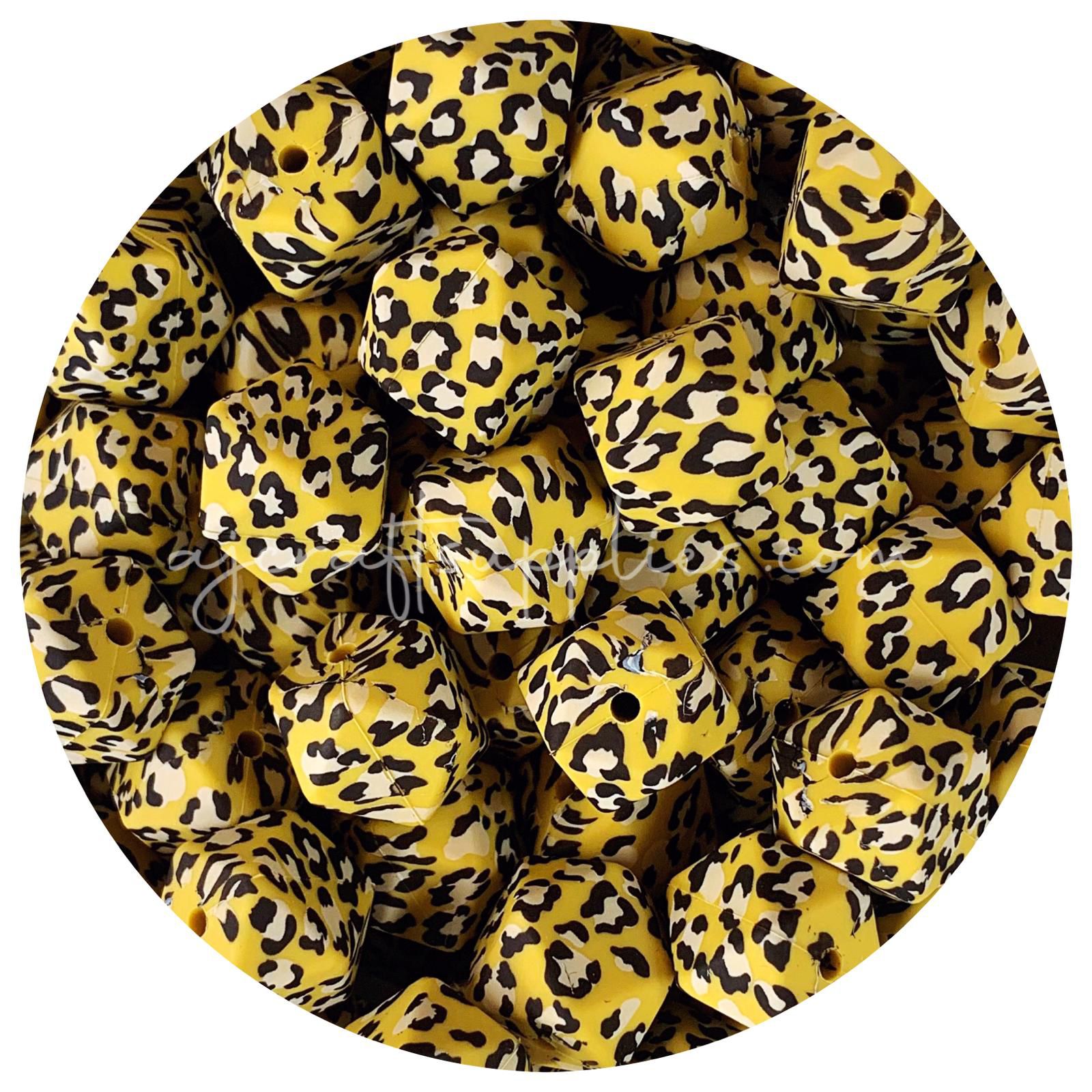 *CLEARANCE* Mustard Leopard - 17mm hexagon - 10 Beads