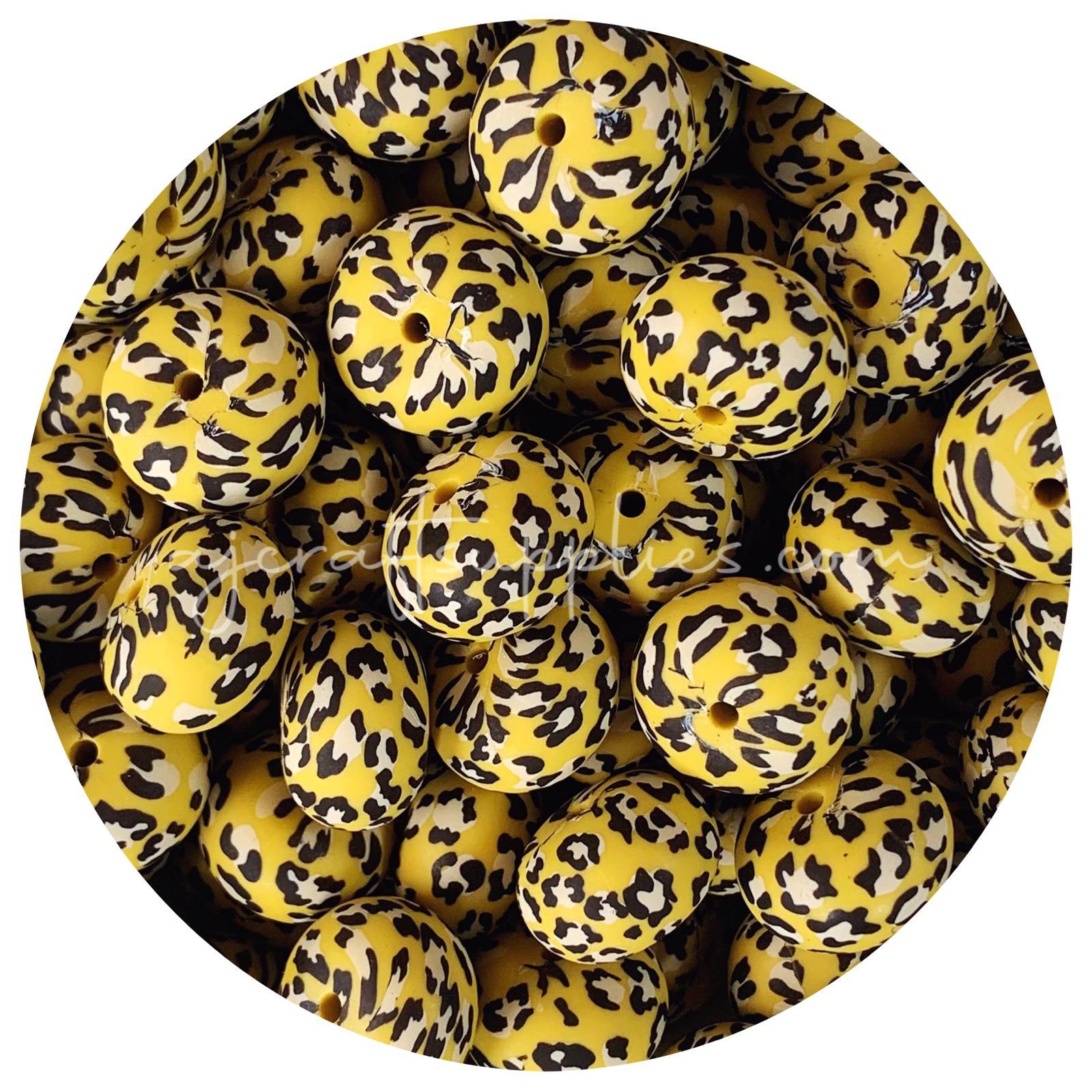 Mustard Leopard - 22mm abacus Silicone Beads - 5 Beads
