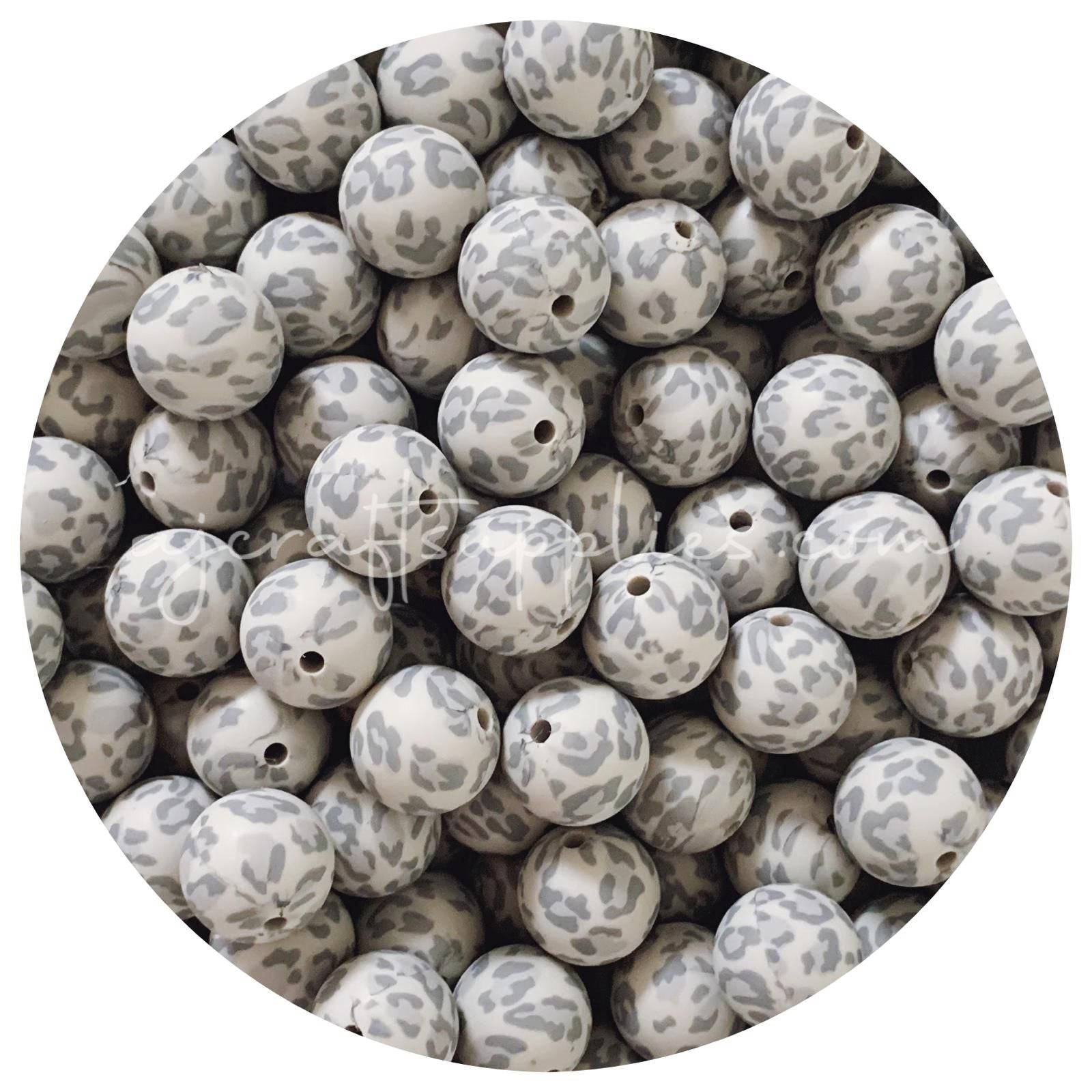Grey Leopard - 15mm round - 10 Beads