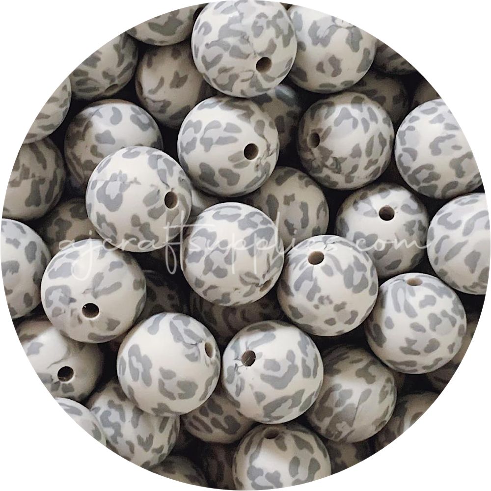 Grey Leopard - 19mm round - 5 Beads