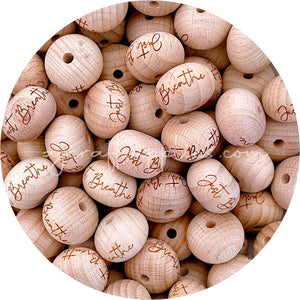 Beech Wood Engraved Beads (Just Breathe) - 22mm abacus - 5 Beads