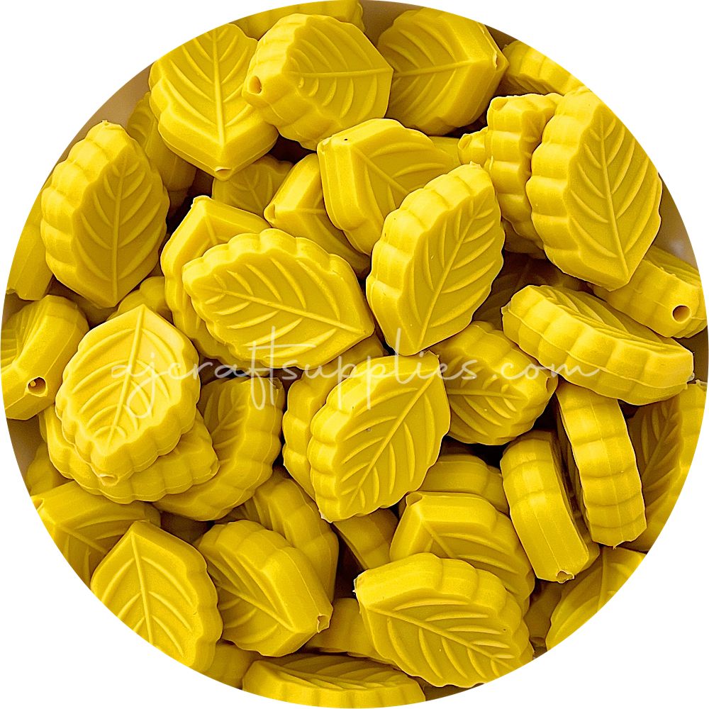 Mustard Yellow - Leaf Silicone Beads - 2 beads