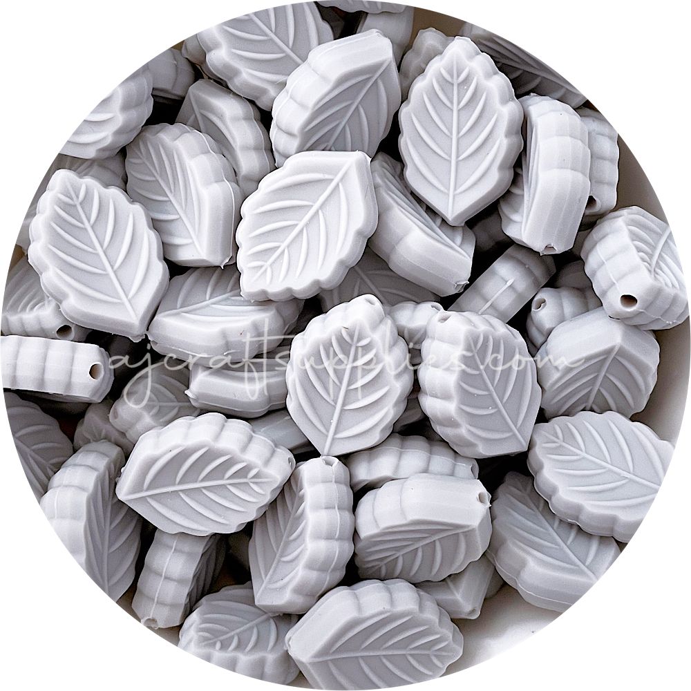 *CLEARANCE* Light Grey - Leaf Silicone Beads - 5 beads
