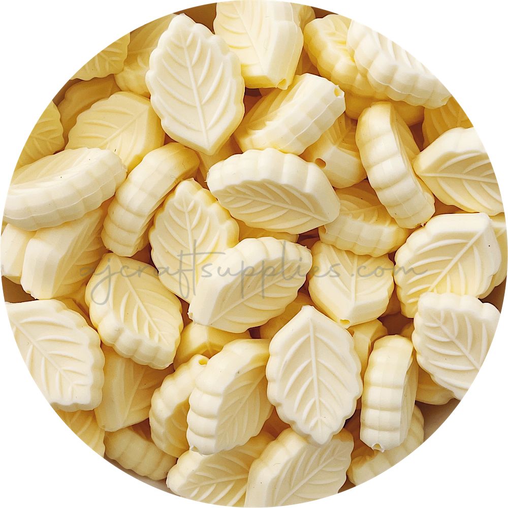 Creamy Yellow - Leaf Silicone Beads - 2 beads