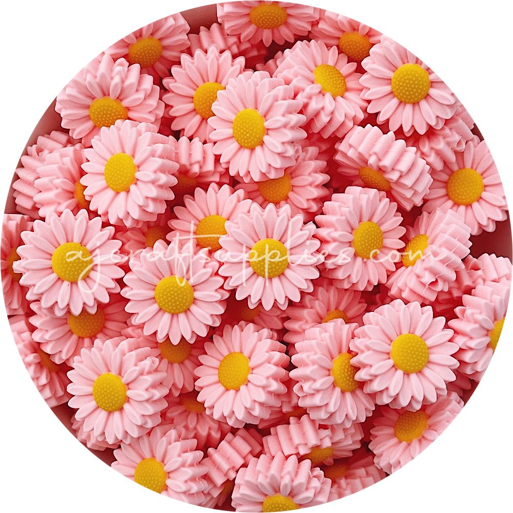 Candy Pink - 22mm Mini Daisy Silicone Beads - 2 beads