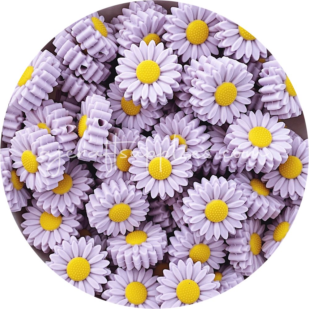 Lilac Purple - 22mm Mini Daisy Silicone Beads - 2 beads