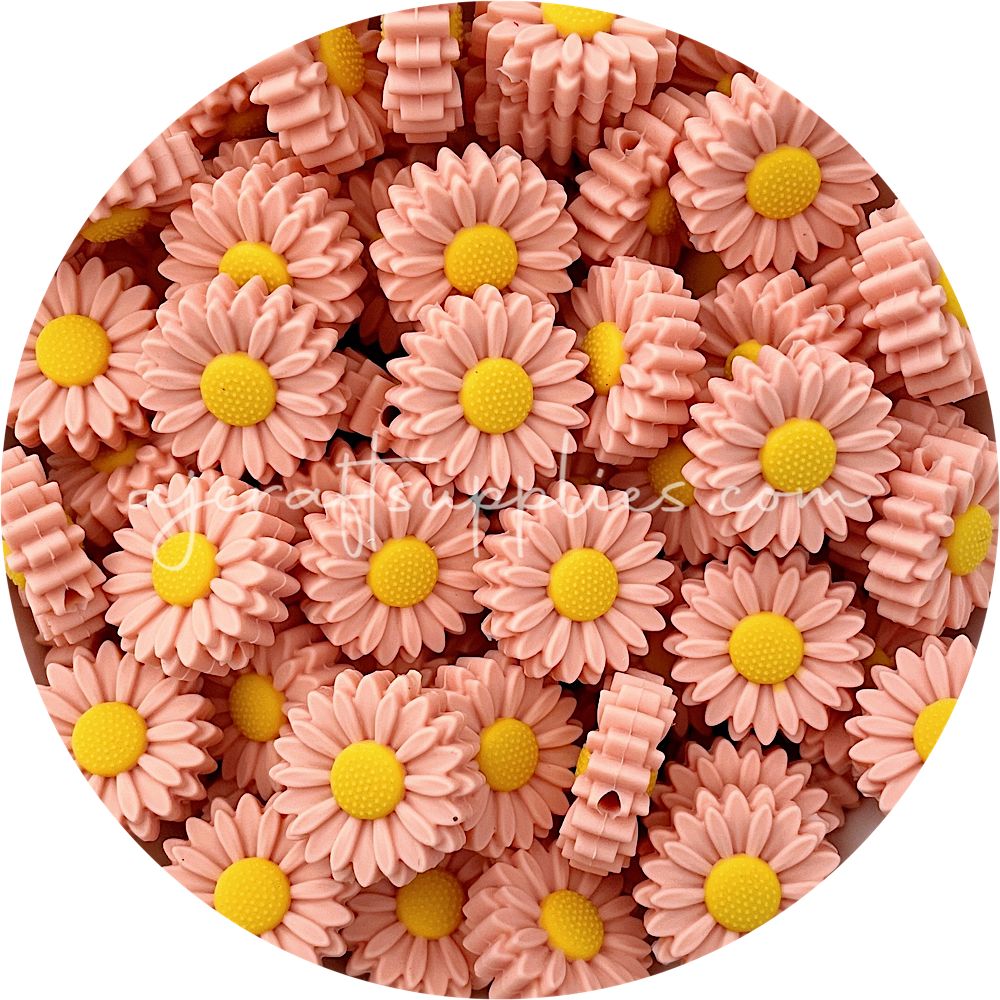 Peach - 22mm Mini Daisy Silicone Beads - 2 beads