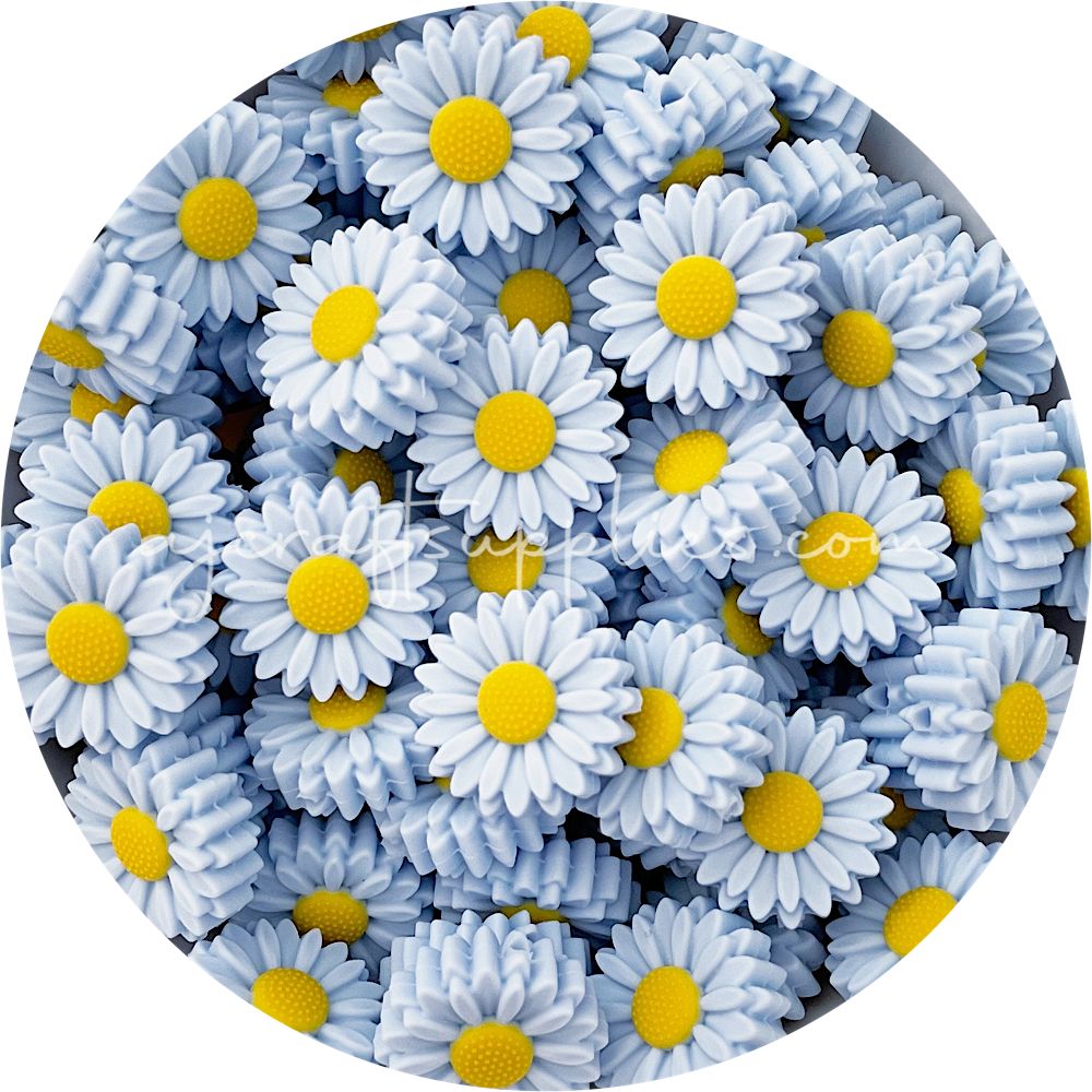 Pastel Blue- 22mm Mini Daisy Silicone Beads - 2 beads