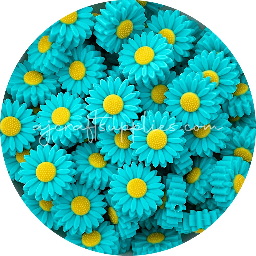 Turquoise - 22mm Mini Daisy Silicone Beads - 2 beads