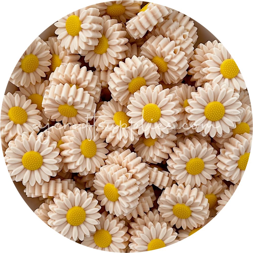Cream Beige - 22mm Mini Daisy Silicone Beads - 2 beads