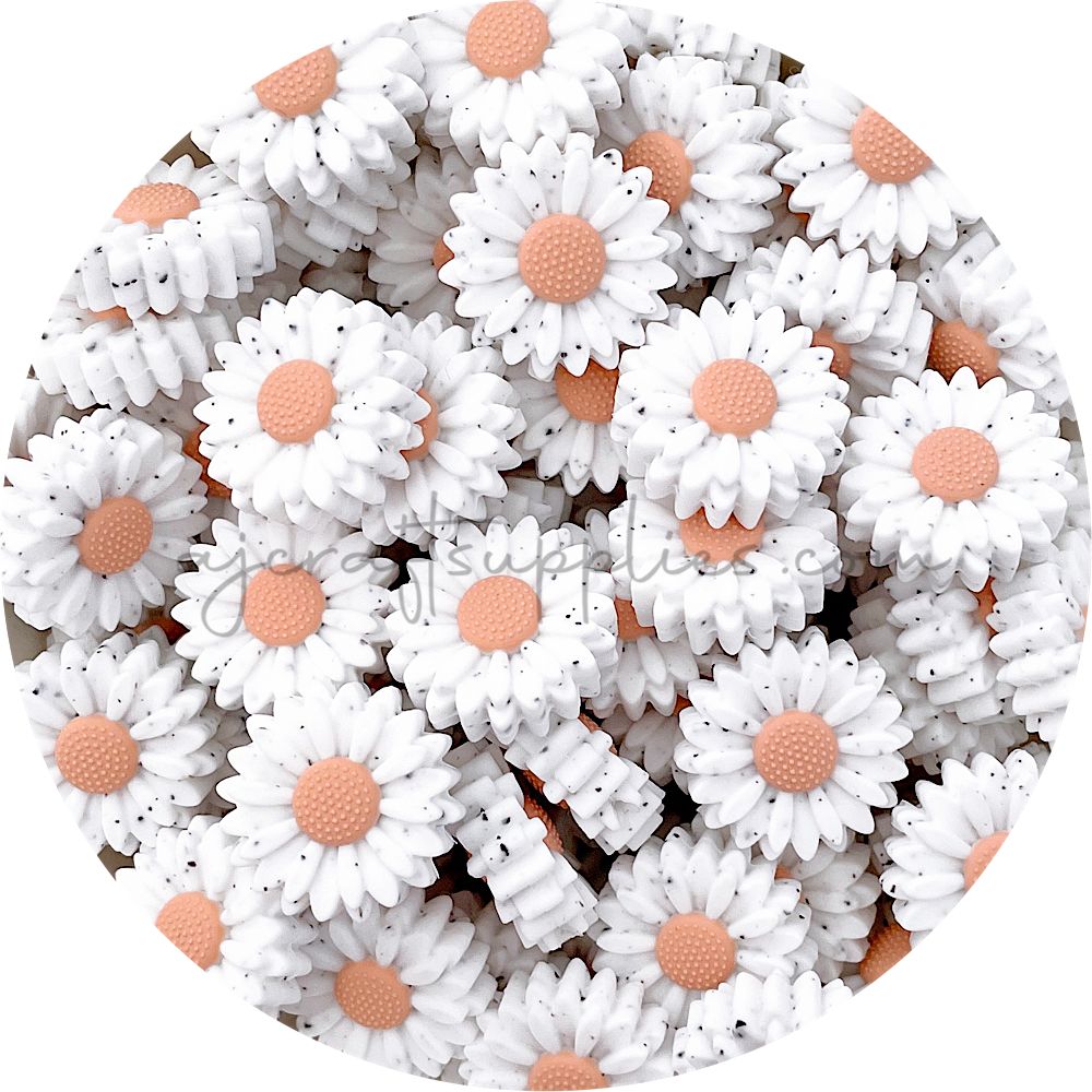 Peach Speckled - 22mm Mini Daisy Silicone Beads - 2 beads