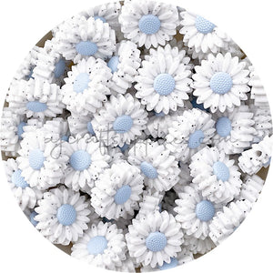 Pastel Blue Speckled - 22mm Mini Daisy Silicone Beads - 2 beads