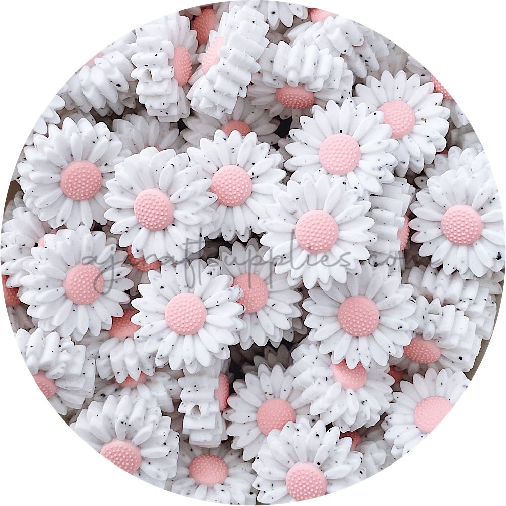 Candy Pink Speckled - 22mm Mini Daisy Silicone Beads - 2 beads