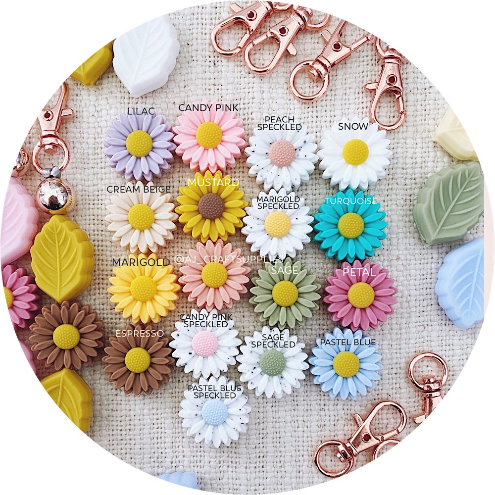 Peach Speckled - 22mm Mini Daisy Silicone Beads - 2 beads
