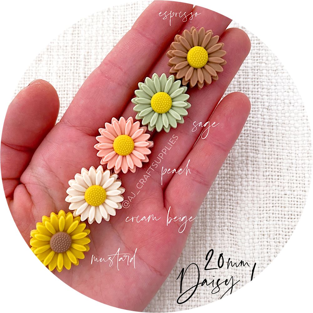 Cream Beige - 22mm Mini Daisy Silicone Beads - 2 beads