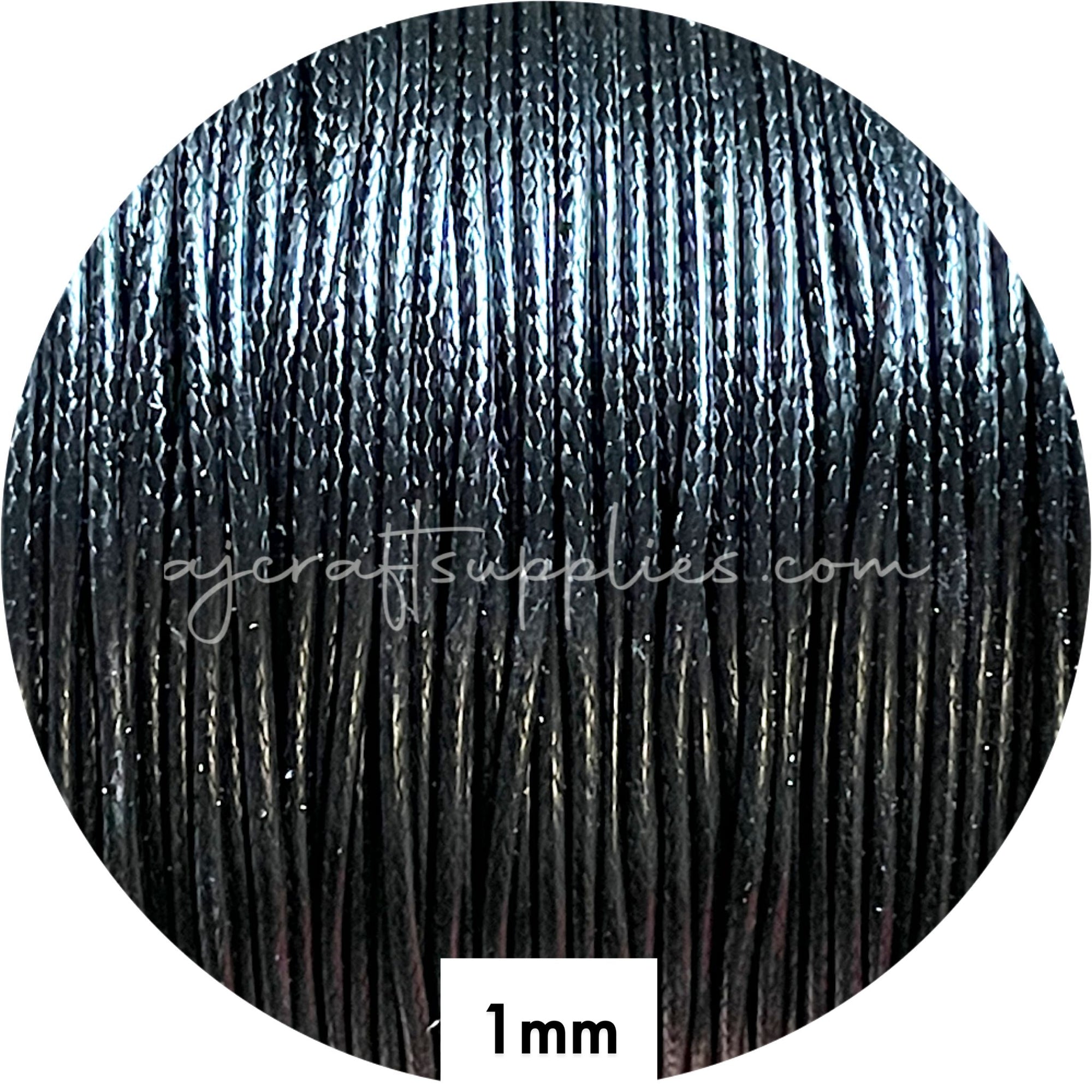 Black - 1mm Waxed Braided Polyester Cord - 5 metres