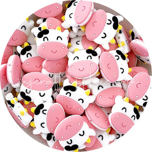 Snow White/Pink - Cow Head Silicone Beads - 2 Beads