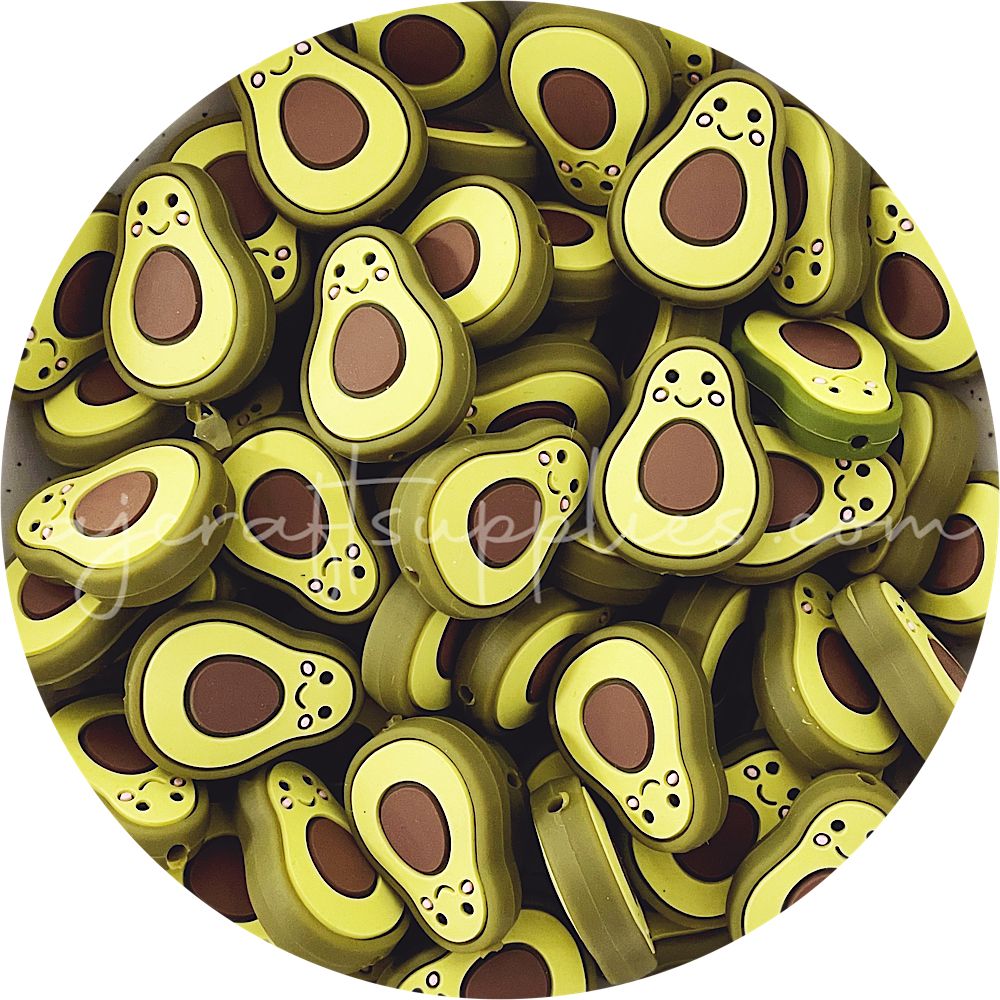 Happy Avocado Silicone Beads - 2 Beads