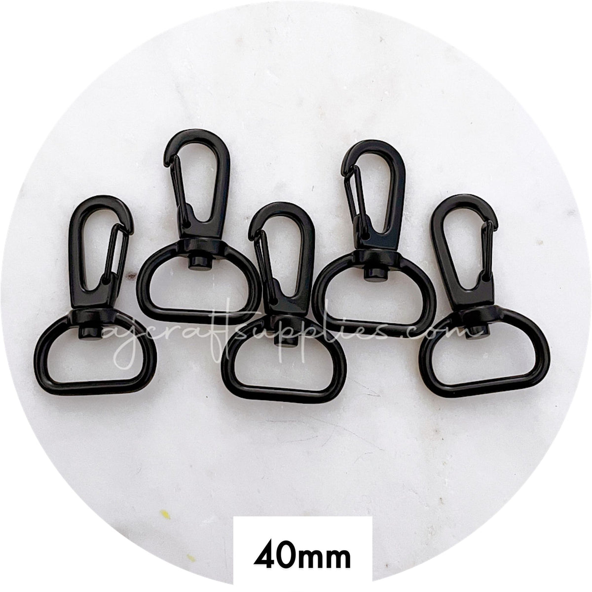 40mm Swivel Snap Hook Clasps (20mm base) - Matte Black - 5 Clasps