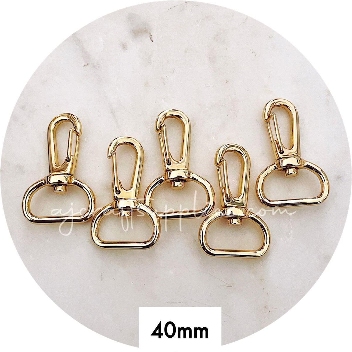 40mm Swivel Snap Hook Clasps (20mm base) - Light Gold - 5 Clasps