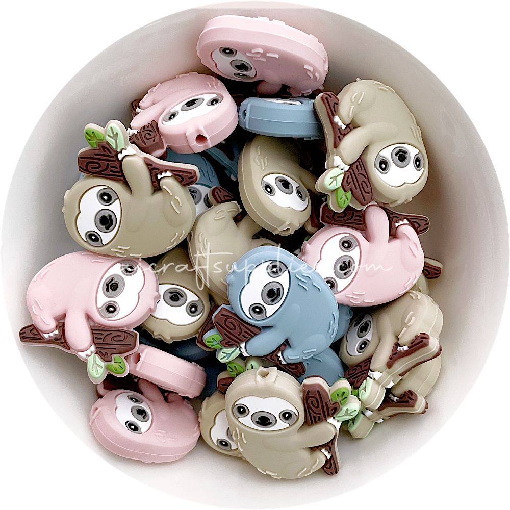 Sloth Silicone Beads - CHOOSE YOUR COLOUR - 2 Beads