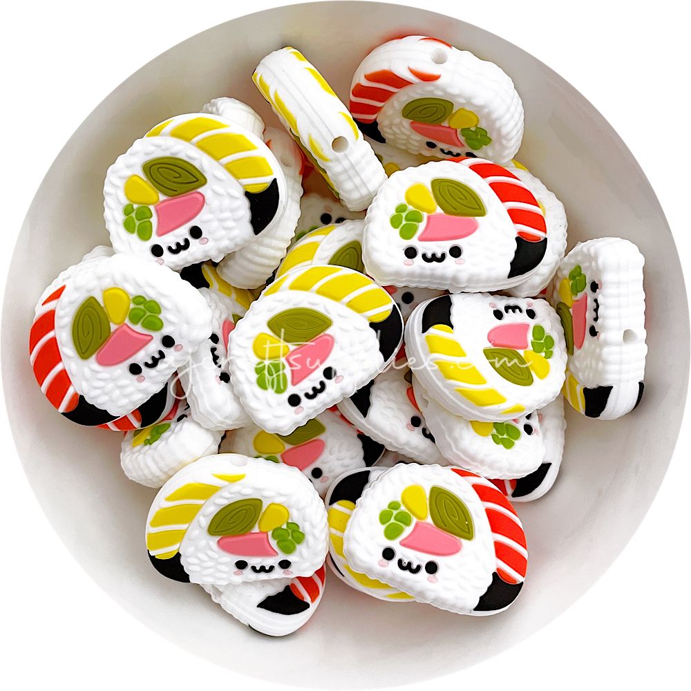Happy Sushi Silicone Beads - CHOOSE YOUR COLOUR - 2 Beads