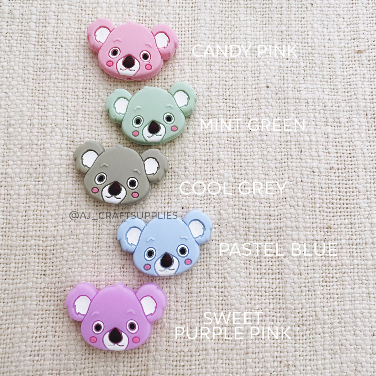 Koala Head Silicone Beads - CHOOSE YOUR COLOUR - 2 beads