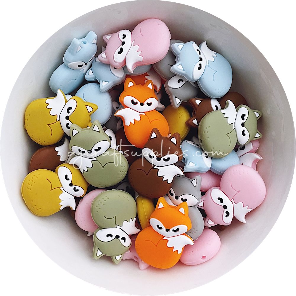 Sleepy Fox Silicone Beads - CHOOSE YOUR COLOUR - 2 Beads