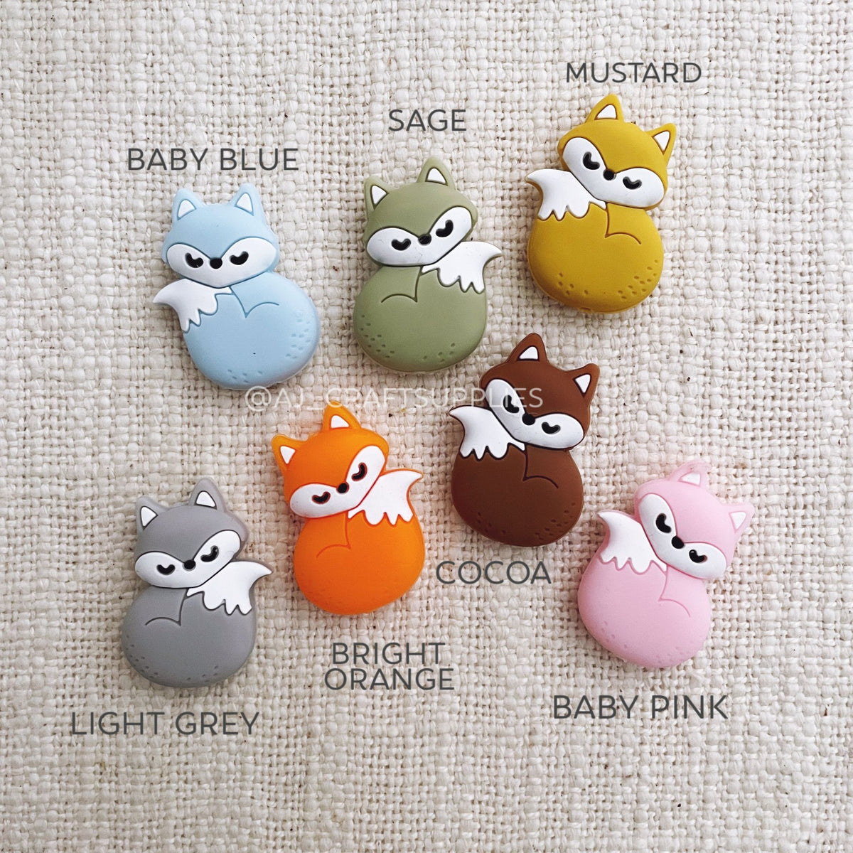 Sleepy Fox Silicone Beads - CHOOSE YOUR COLOUR - 2 Beads