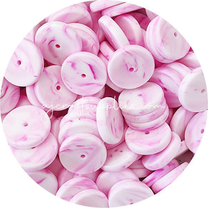 Strawberry Pink Marble - 25mm Flat Coin Silicone Beads - 5 beads